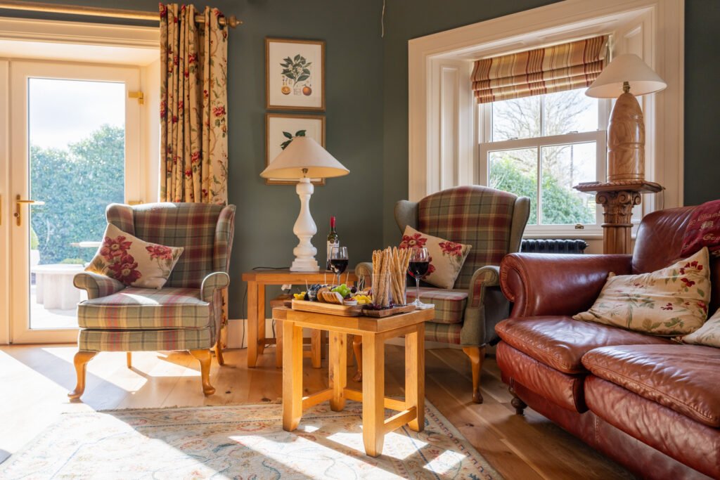 Lavender Manor living room with sofas and garden views