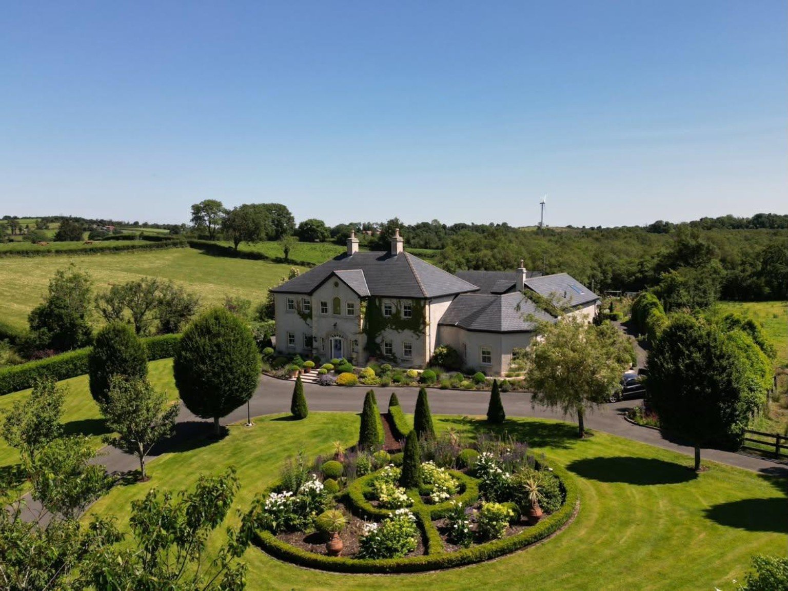 Front of Lavender Manor and its circular flower bed